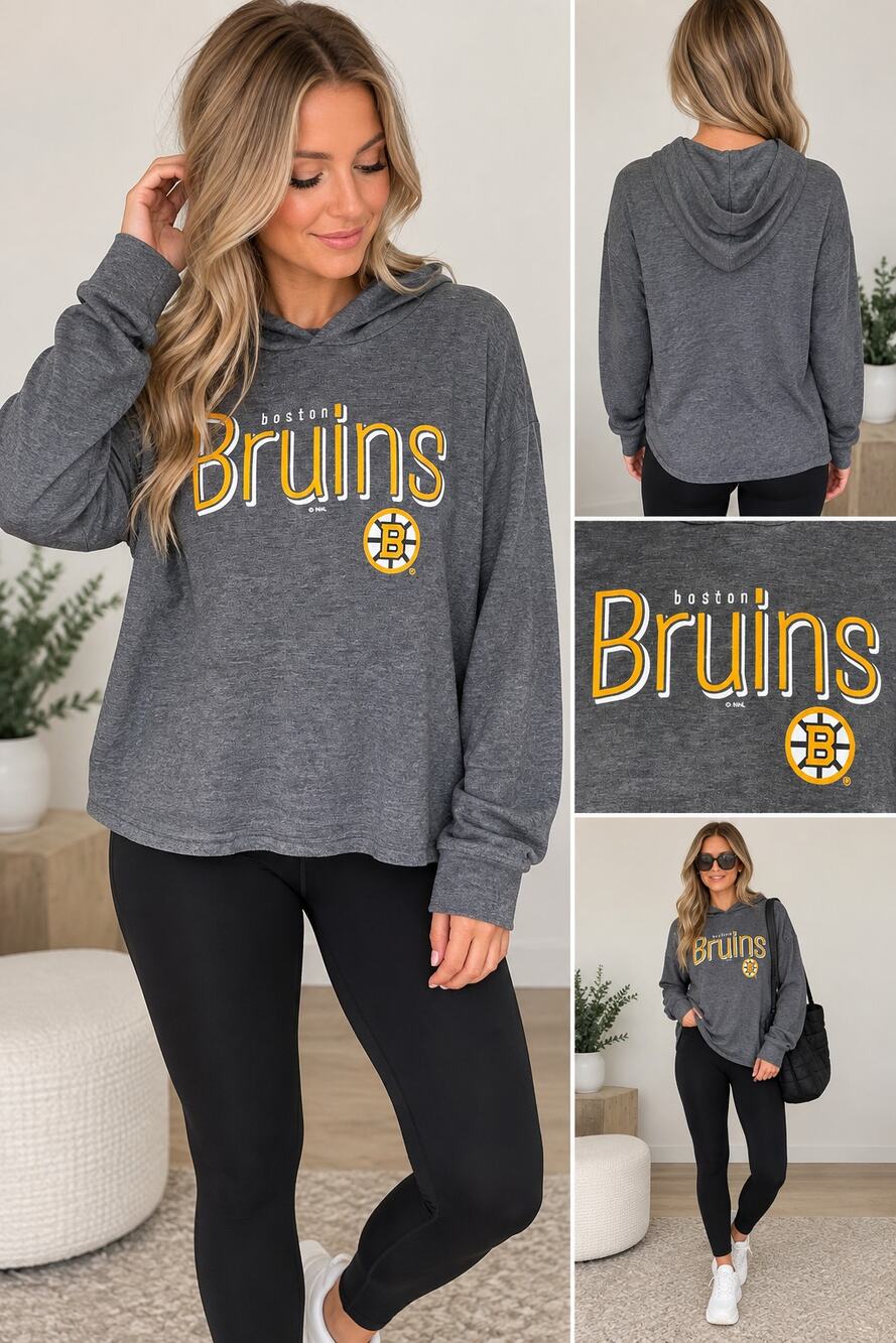 Boston Bruins Women’s Lightweight Hooded Long Sleeve Top Gray NHL Size S